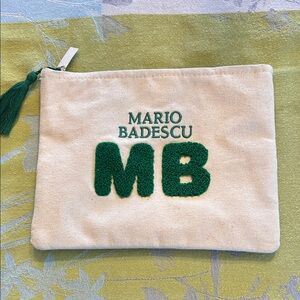 Mario Badescu Beige Pouch with Green Embroidery